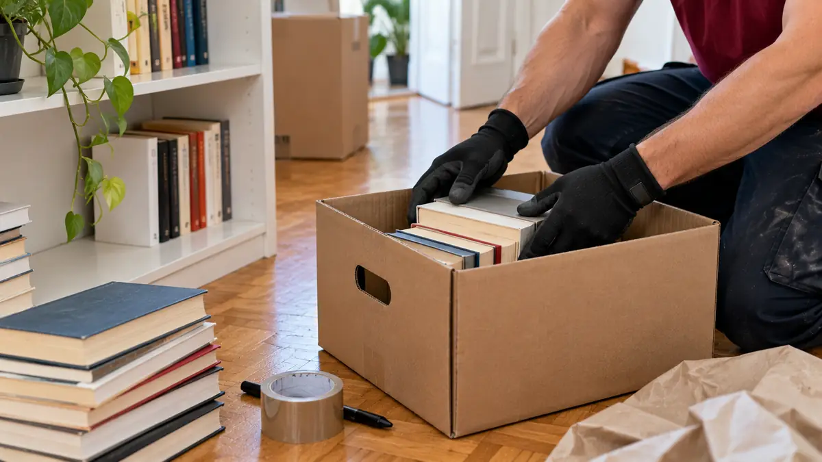 Packservice Bonn: Bücher werden in einen Karton gepackt